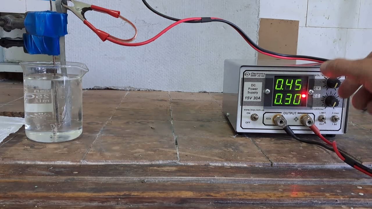 Electrolysis of hydrochloric acid (test of power supply unit)